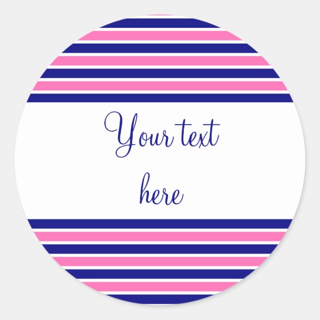 Muster für Navy Blue und Hot Pink Streifen Runder Aufkleber (Vorderseite)