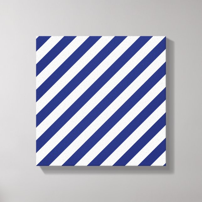 Muster für Navy Blue und White Diagonal Stripes Leinwanddruck (Vorderseite)