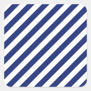 Muster für Navy Blue und White Diagonal Stripes Quadratischer Aufkleber