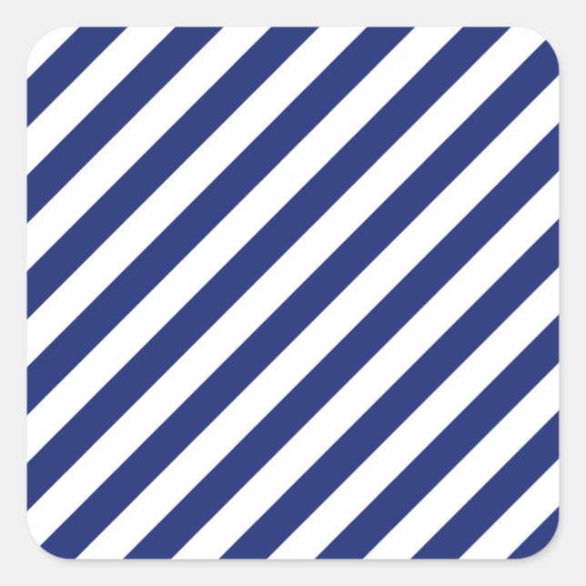 Muster für Navy Blue und White Diagonal Stripes Quadratischer Aufkleber (Vorderseite)