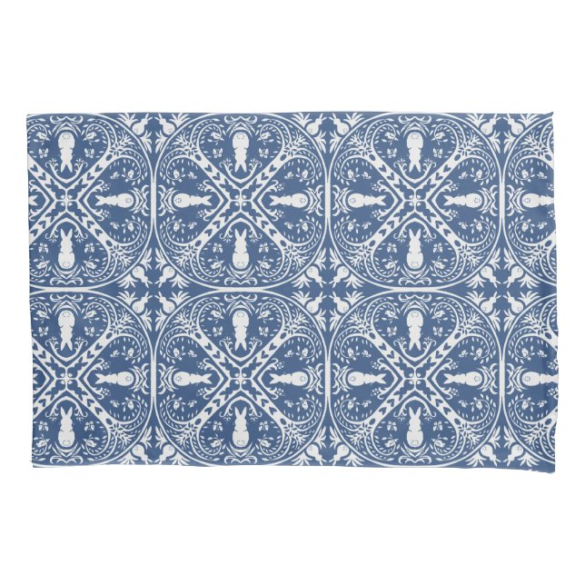 Muster für Navy Blue & White Rabbit & Bird Medalli Kissenbezug (Vorderseite)