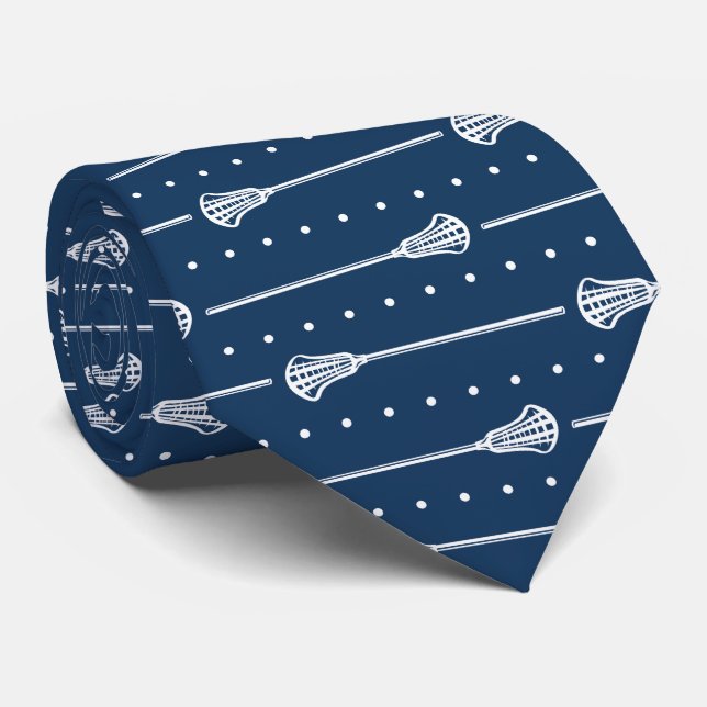 Muster für Navy Lacrosse White Sticks & Dotted Lin Krawatte (Gerollt)
