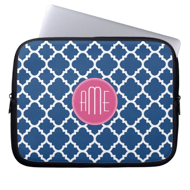 Muster für Navy und White Quatrefoil Custom Monogr Laptopschutzhülle (Vorderseite)