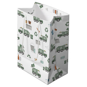 Muster für niedliche, grüne Recycelnd Lkw-Kinder Mittlere Geschenktüte