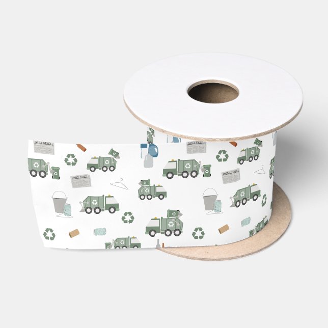 Muster für niedliche, grüne Recycelnd Lkw-Kinder Satinband (Spule)