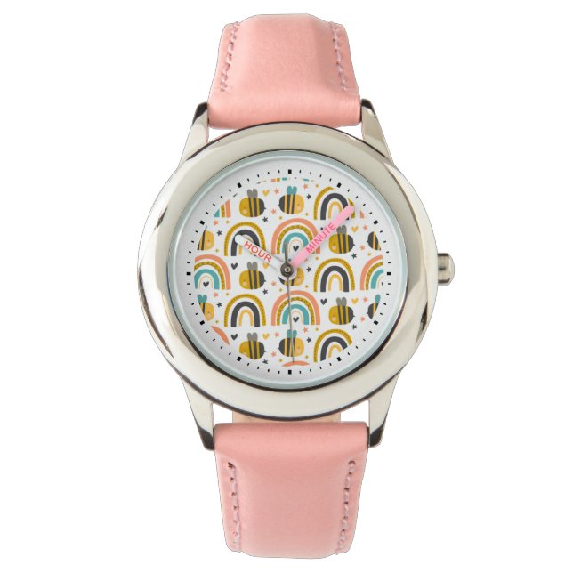 Muster für niedliche Hummeln und Regenbogen Armbanduhr (Vorderseite)