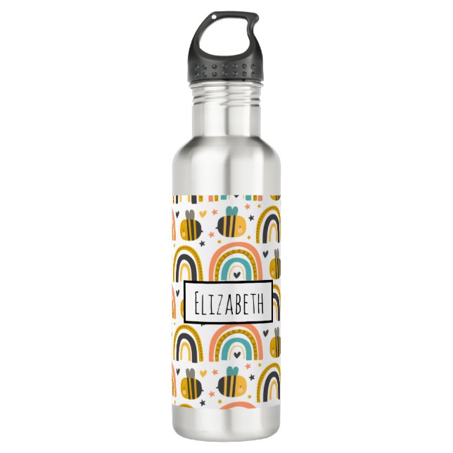 Muster für niedliche Hummeln und Regenbogen Edelstahlflasche (Vorderseite)