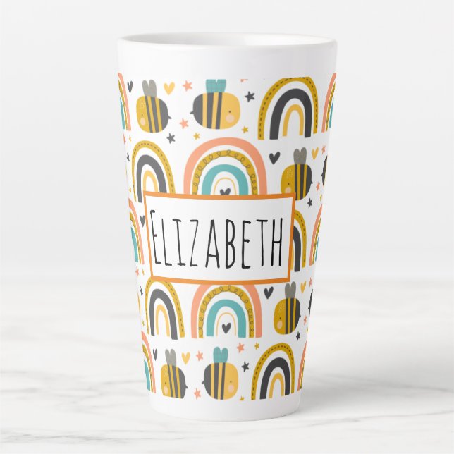 Muster für niedliche Hummeln und Regenbogen Milchtasse (Vorderseite)