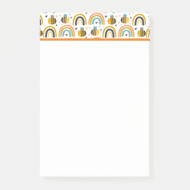 Muster für niedliche Hummeln und Regenbogen Post-it Klebezettel (Vorderseite)