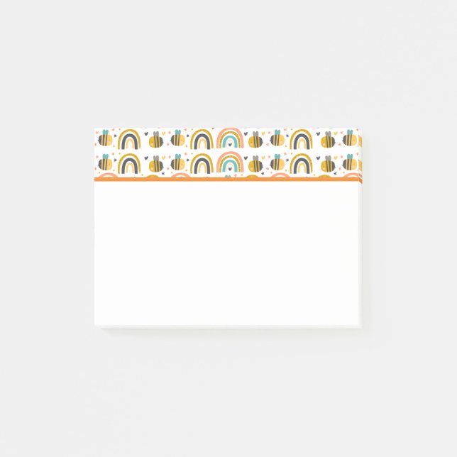 Muster für niedliche Hummeln und Regenbogen Post-it Klebezettel (Vorderseite)