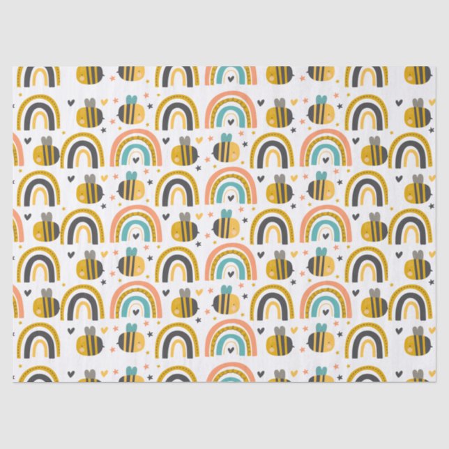 Muster für niedliche Hummeln und Regenbogen Seidenpapier (Vorderseite)