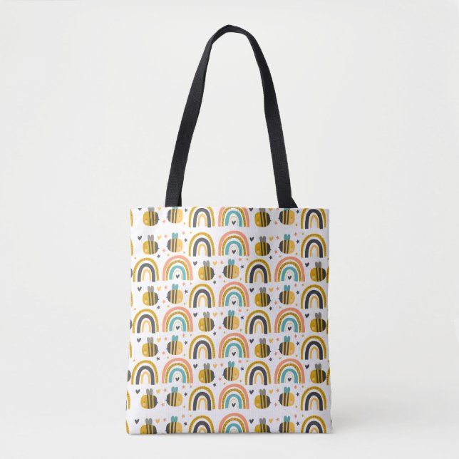 Muster für niedliche Hummeln und Regenbogen Tasche (Vorderseite)