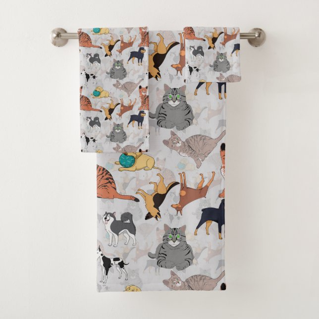 Muster für niedliche Hunde und Katzen Badhandtuch Set (Insitu)