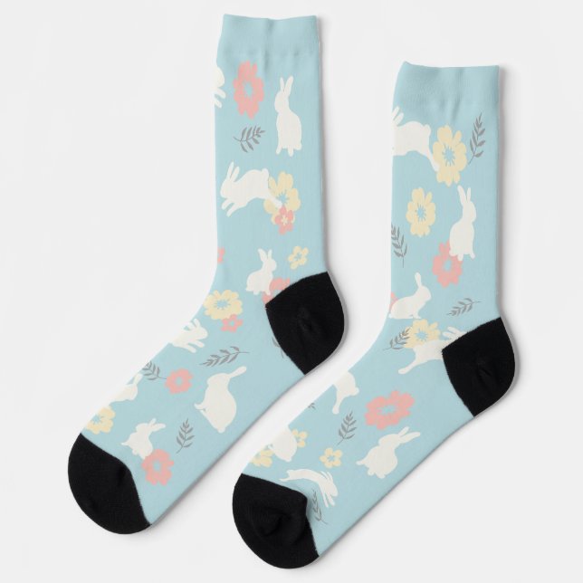 Muster für niedliche Kaninchen-Blume Socken (Linkes Detail)