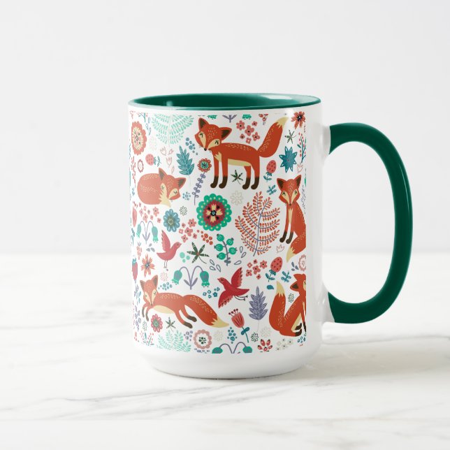 Muster für niedliche Retro-Blume Vogelarten und Ro Tasse (Rechts)