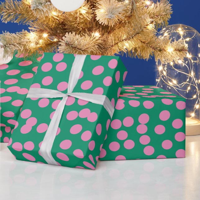 Muster für niedliche rosa und grüne Punkte und Pun Geschenkpapier (Feiertage)