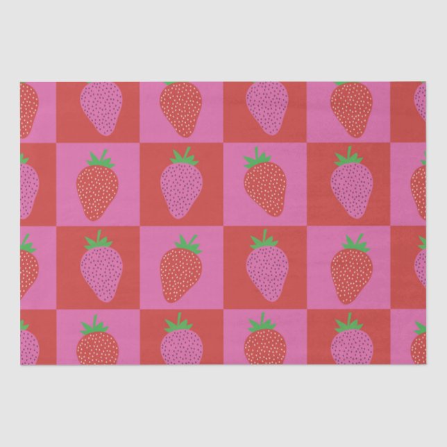 Muster für niedliche, rosa und rote Erdbeeren Seidenpapier (Vorderseite)