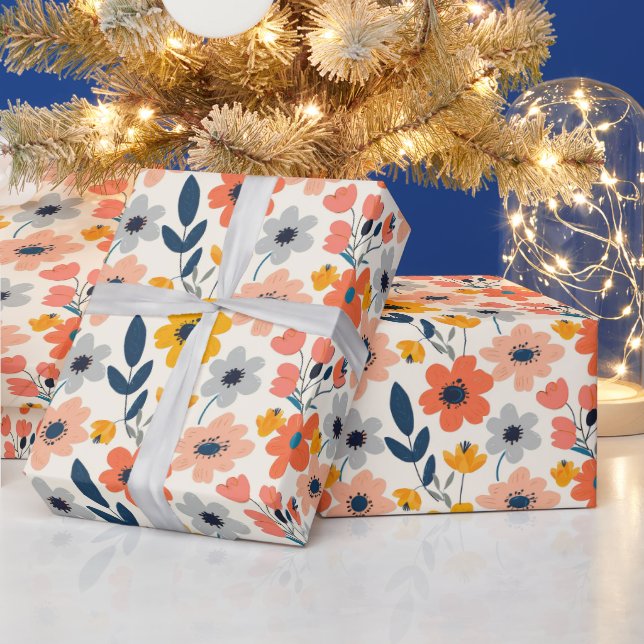 Muster für niedliche Sommerkorallen und Navy Blue  Geschenkpapier (Feiertage)