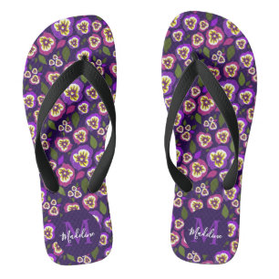 Muster für niedliche Stiefmütterchen Lila Monogram Flip Flops