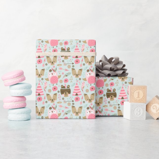 Muster für niedliches Camping Woodland Tiere Geschenkpapier (Babyparty)