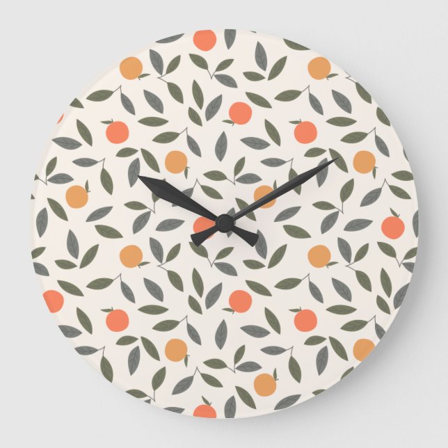 Muster für niedliches Orange und Blätter Große Wanduhr (Vorderseite)