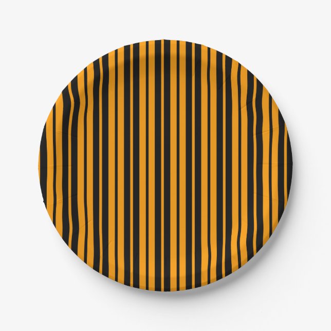 Muster für orange schwarze vertikale Streifen Pappteller (Vorderseite)