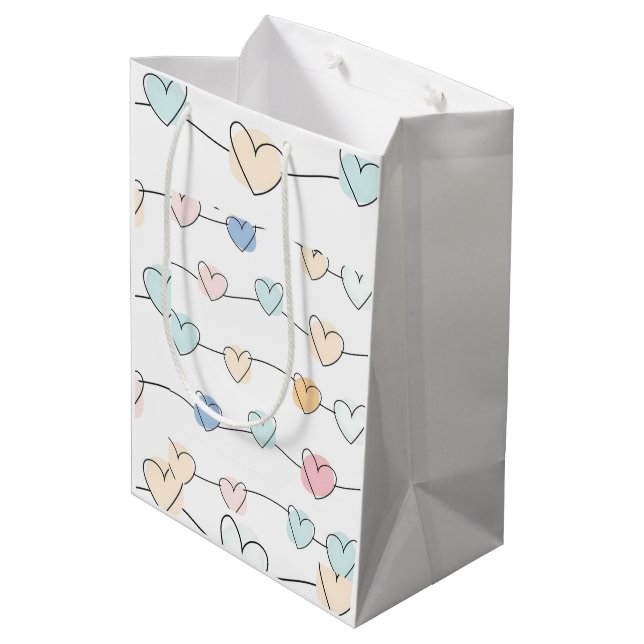Muster für Pastel Heart Strings | Niedlich Minimal Mittlere Geschenktüte (Rückseite Schrägansicht)