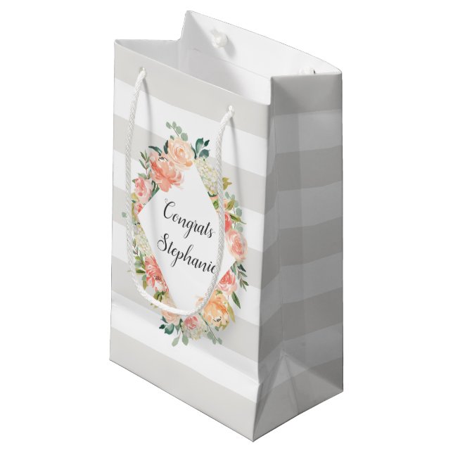 Muster für personalisierte Flora und Streifen Kleine Geschenktüte (Vorderseite Schrägansicht)