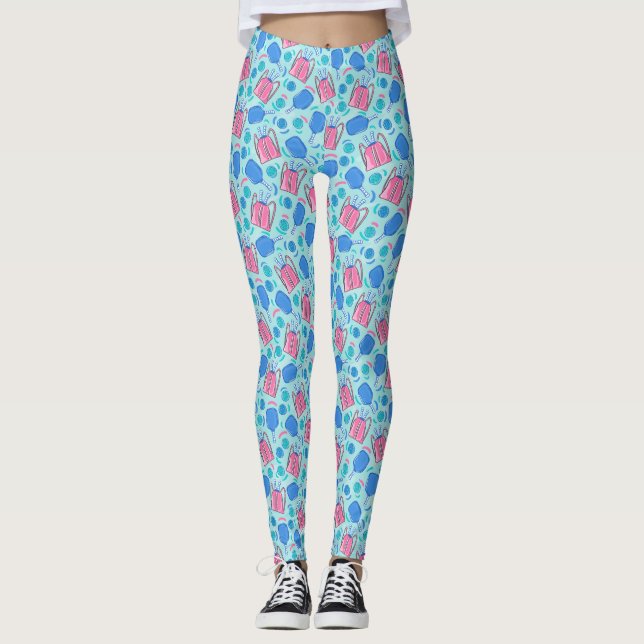 Muster für Pickleball-Paddles, Balls und Flaggen Leggings (Vorderseite)