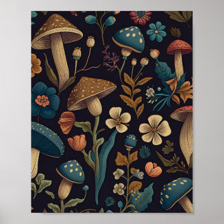 Muster für Pilze und Blume 2 Poster