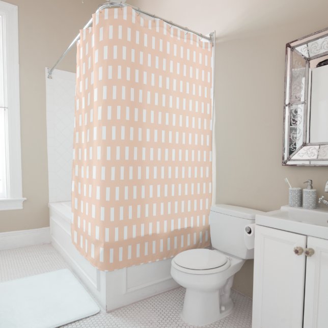 Muster für Preppy Peach und White Geometric Grid Duschvorhang (Beispiel)