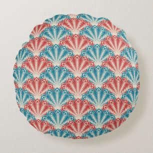 Muster für Red and Blue Peacock Schwanz Rundes Kissen