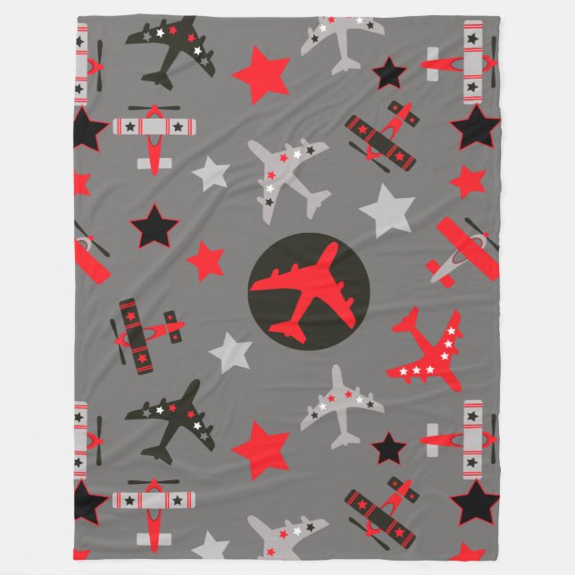 Muster für Red Black Gray Airplanes Fleecedecke (Vorderseite)