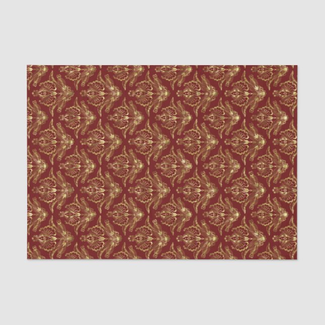 Muster für Red & Shiny Gold Floral Damaskus Seidenpapier (Vorderseite)
