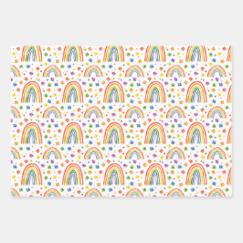Muster für Regenbogen-Herzen und Blume Geschenkpapier Set