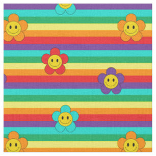 Muster für Regenbogenstreifen und Hippie-Blume Stoff