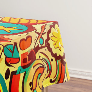 Muster für Retro 70er Groovy Fall Herbstelemente Tischdecke
