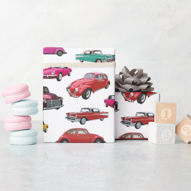 Muster für Retro-Autos und LKW Geschenkpapier (Babyparty)