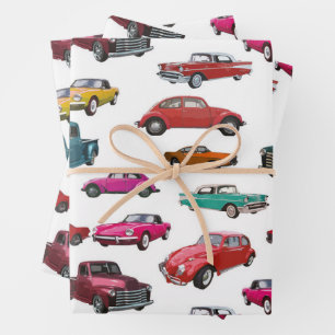 Muster für Retro-Autos und LKW Geschenkpapier Set