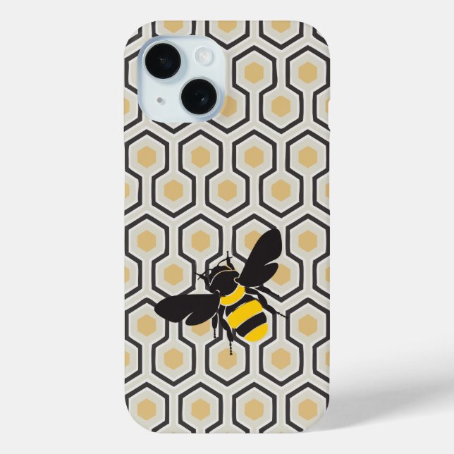 Muster für Retro-Bienen und Honeycomb iPhone 15 Hülle (Rückseite)