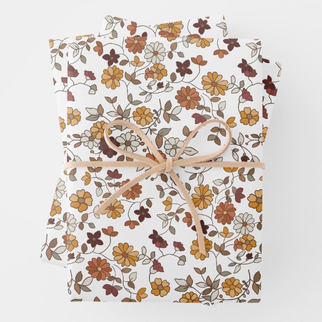 Muster für Retro-Boho-Blume Geschenkpapier Set (Beispiel)