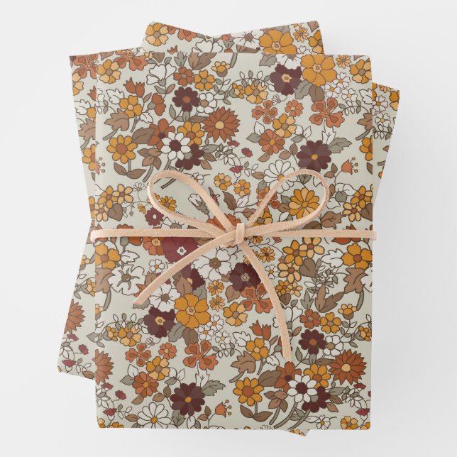 Muster für Retro-Boho-Blume Geschenkpapier Set (Beispiel)