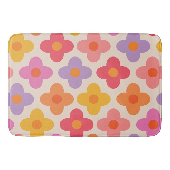 Muster für Retro-farbige Hippie-Mod-Blume Badematte (Vorderseite)