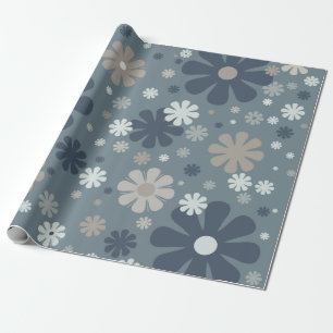 Muster für Retro-Floral in Stahl Blau und Taupe Geschenkpapier