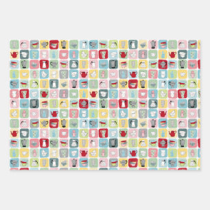 Muster für Retro-Kaffeeköpfe und Kaffeekuppen Geschenkpapier Set