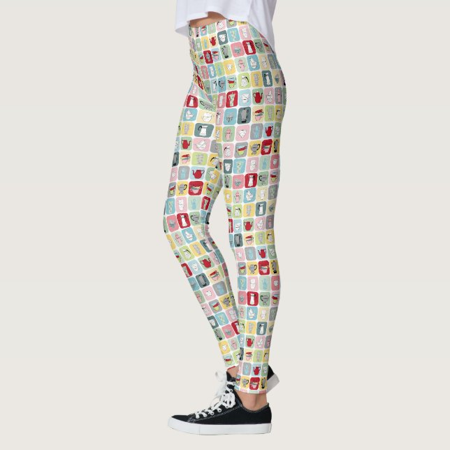 Muster für Retro-Kaffeeköpfe und Kaffeekuppen Leggings (Links)