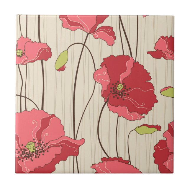 Muster für Retro-Poppies Fliese (Vorderseite)