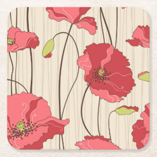 Muster für Retro-Poppies Rechteckiger Pappuntersetzer