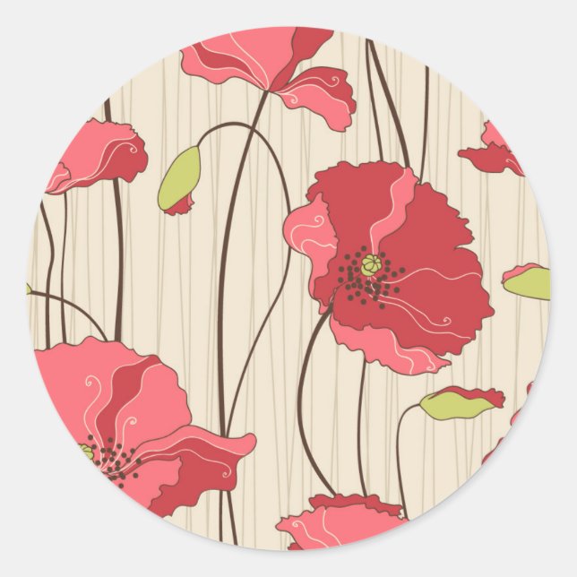 Muster für Retro-Poppies Runder Aufkleber (Vorderseite)