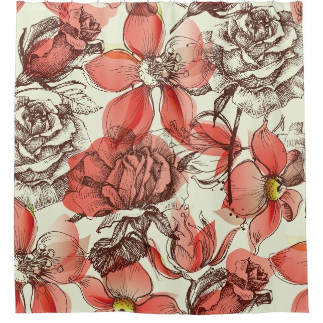 Muster für Retro-Rote Rosen Duschvorhang (Vorderseite)